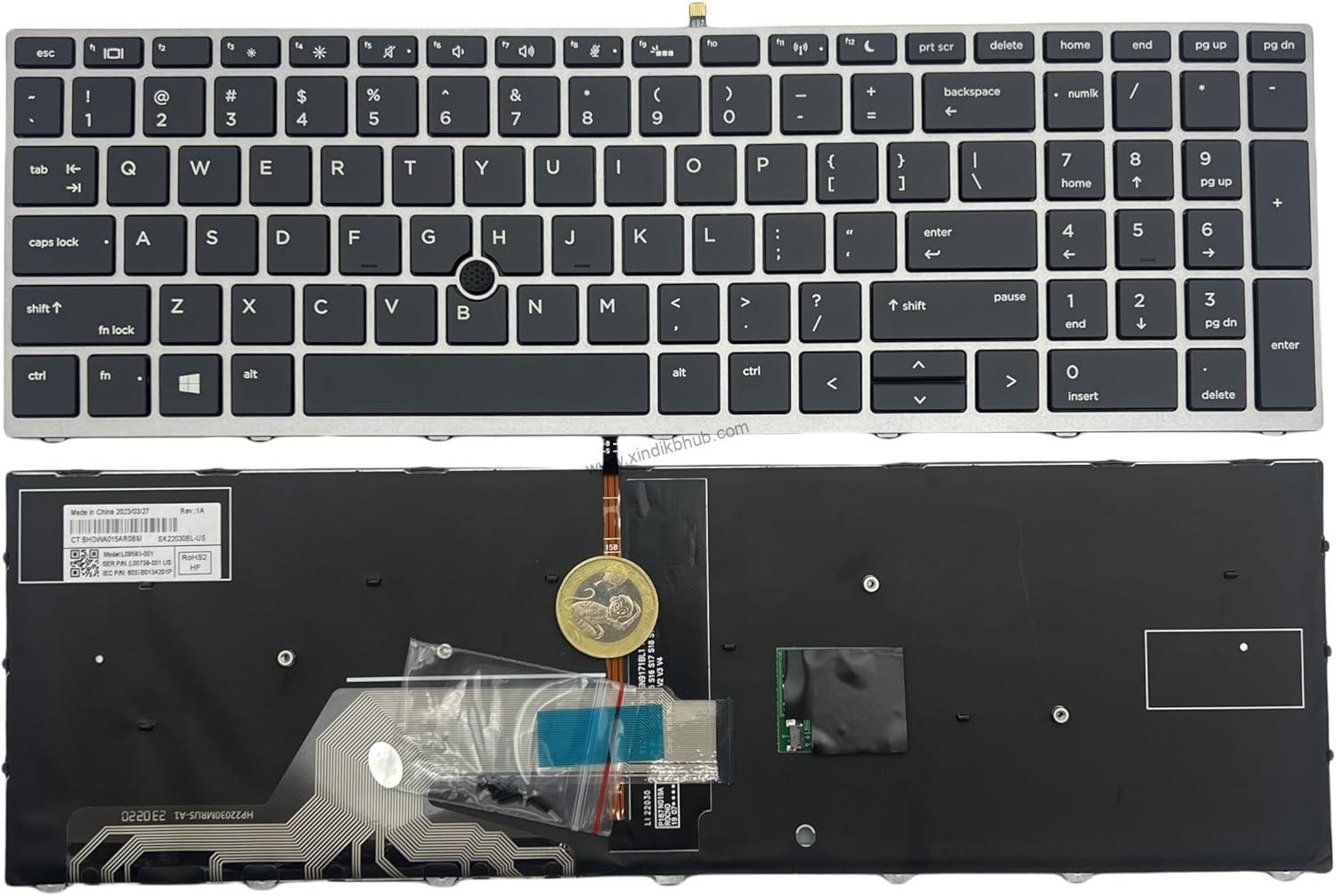 71PrVvXNqhL._AC_SL1500_.jpg US Laptop Replacement Keyboard for HP Probook 450 G5 455 G5 470 G5 650 G4 650 G5 with Backlight/with Silver Frame/Pointer (Black) - Image 1