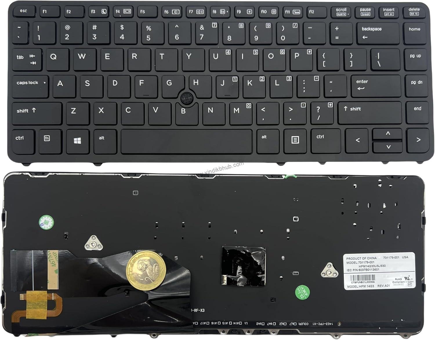 71n7WGkfWEL._AC_SL1500_.jpg Laptop Replacement US Layout with Backlight and Pointing Keyboard for HP EliteBook 840 G1 840 G2 850 G1 850 G2 740 G1 745 G1 750 G1 755 G1 Zbook 14 7311 79-001-With Black Frame - Image 1