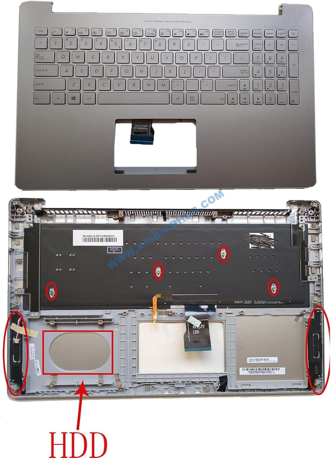71BYXI-fRYL._AC_SL1500_.jpg Replacement Keyboard for Asus Notebook N501VW with Palmrest Upper with Speaker Backlit US Layout Silver - Image 1
