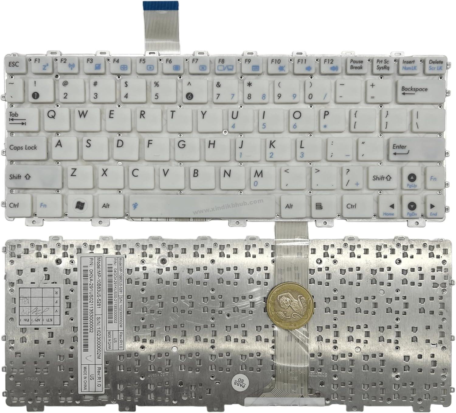 81YLtrWylL._AC_SL1500_.jpg XINDIKBHUB US Notebook Replacement Keyboard for ASUS EEEPC EPC 1015E 1015P 1015PE 1015PED 1015PEG 1015PEM -No Backlit (White) - Image 1
